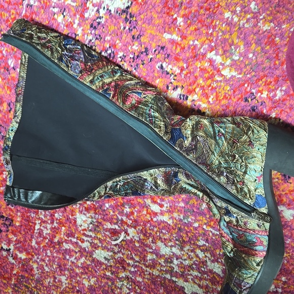 SOLD Velvet Metallic Paisley Gogo Boots Retro Vintage 90s 70s Style Toni Pons - Picture 11 of 12